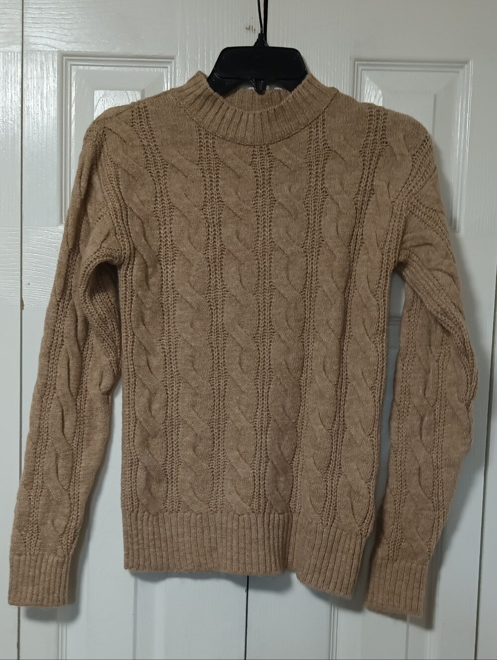 Na-Kd Crewneck Cable Knit Sweater in Light Brown